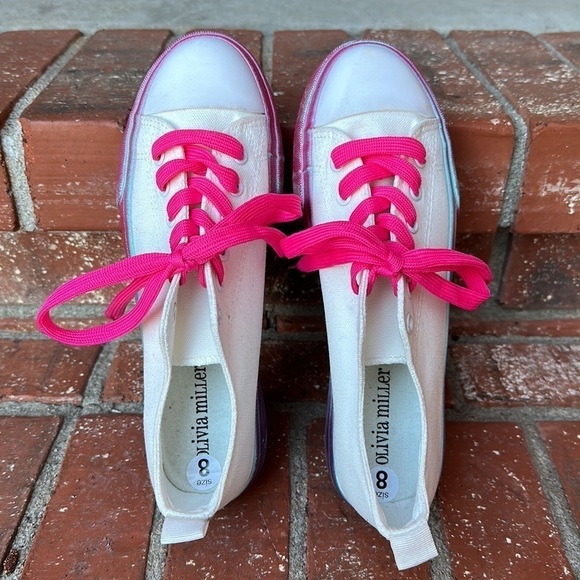 Olivia Miller Women's Gazelle Sneakers Shoes Lace-Up White Canvas Size 8 - Picture 5 of 8